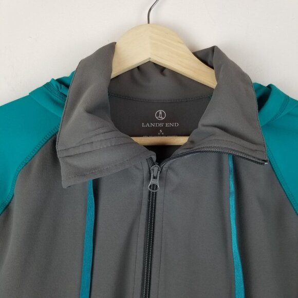 Lands' End Small 6-8 Full-zip Hooded Jacket‎ Gray Turquoise Color Block Zippered - Picture 7 of 9